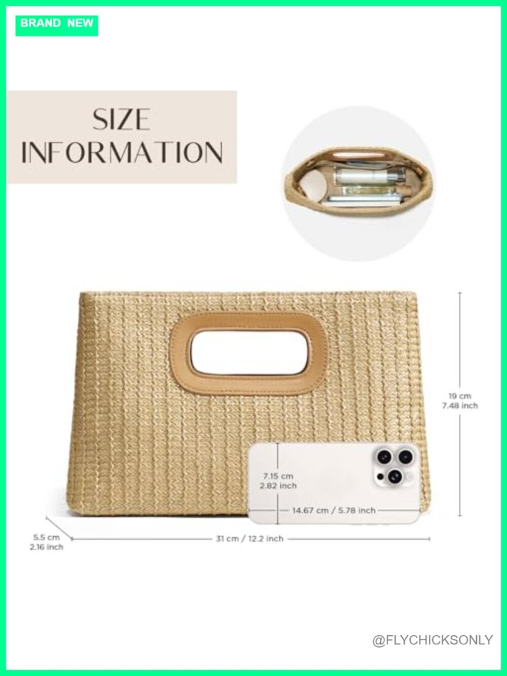 Straw Clutch Purse with Top Handle Ideal Vacation Handbag Woven Boho Beach Bag - Picture 4 of 6
